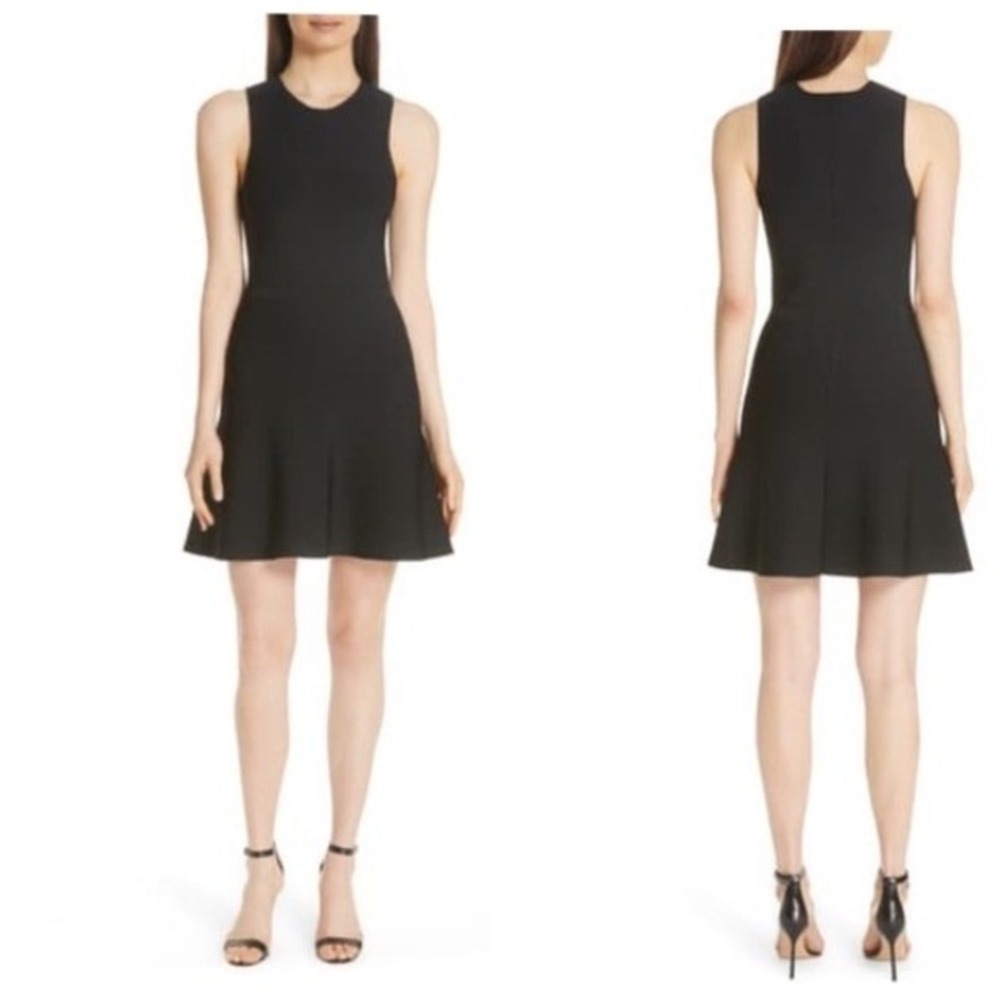 Theory Ribbed‎ Fit & Flare Dress Sleeveless Sweater Crepe Knit Black P